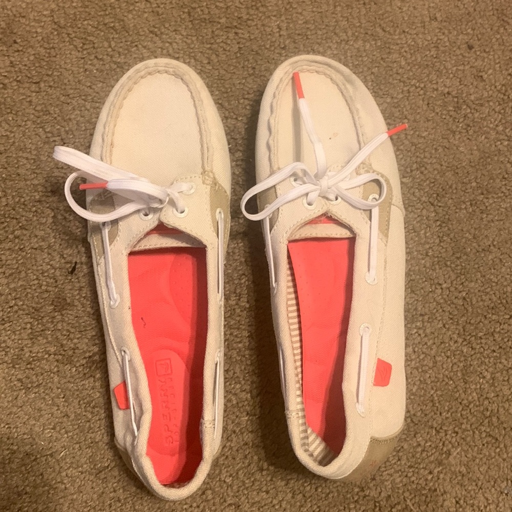 Sperry Top-Sider slip on cream and hot pink shoes
